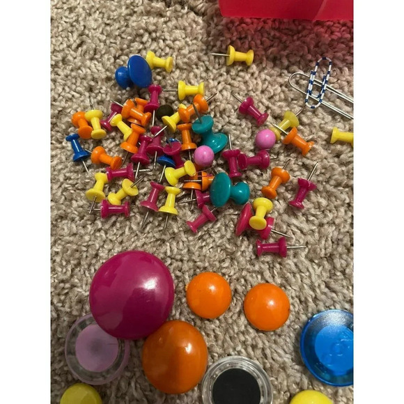 Lot of Clips, Tacks, Magnets for School/Office Supplies, in Storage Container - Picture 3 of 7